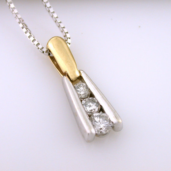 Half Carat Diamond ladder pendant with box chain TuTone Two Tone 14k gold